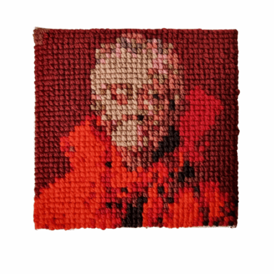 Senior AI lady in red